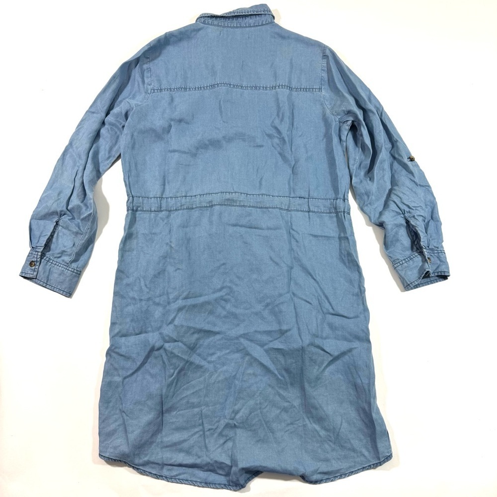 Billy T Long Sleeve Chambray Dress Roll Tab Sleeve Blue - Picture 3 of 7